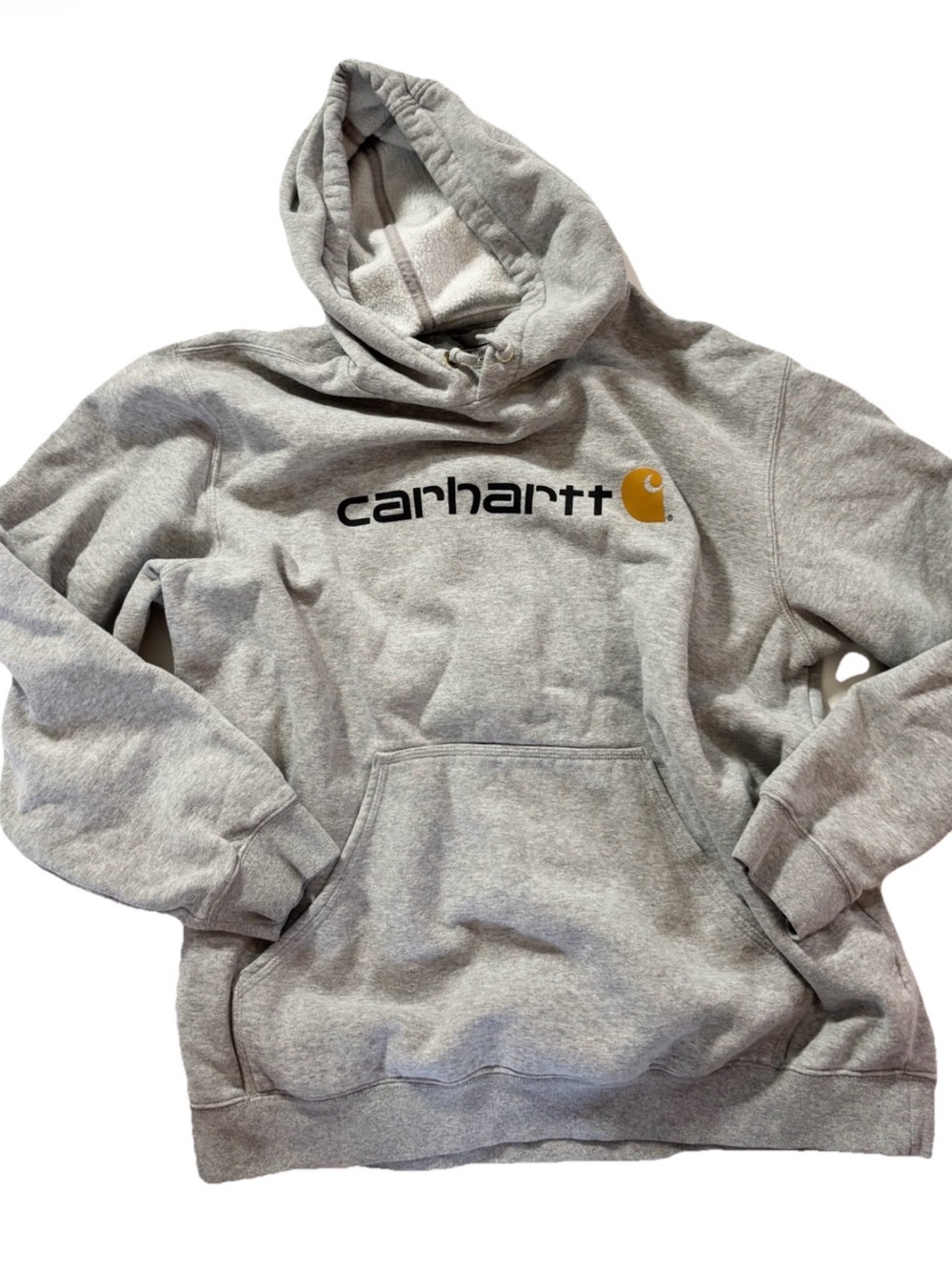 Carhartt Gray Hoodie with Black Logo and Gold Emblem
